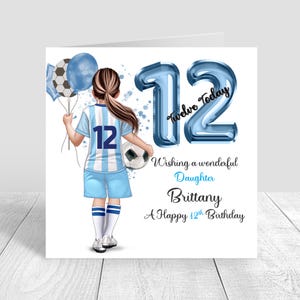 Girls Personalised Football Birthday Card,Birthday Soccer Card,Greeting Card,Blue football Kit Birthday Card,Daughter 5th 6th 8th 12th 1597