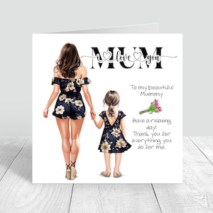 Tarjeta personalizada del Día de la Madre Feliz Mamá / Mamá / Hija hecha a mano Con tarjeta de amor Regalo personalizado del Día de la Madre Tarjeta de madre / hija 873