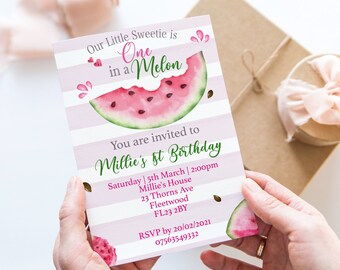 Personalised Birthday Party Invitation One In A Melon Girls Etsy