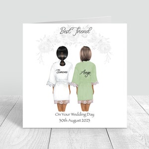 Personalised On Your Wedding Day Card for Best Friend Sister cousin Various Hairstyles & Robe Colours Bridesmaid Maid of Honour Bestie