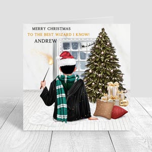 Boys Merry Christmas Wizard Card, Happy Christmas card for Grandson, Son, Nephew, Magic Wizard Card,Christmas Wizard Robes,Personalised 1369