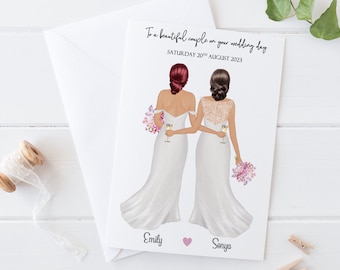 Personalised Brides wedding Day Card |Same Sex Couple| Congratulations| Happy Wedding Day|Wedding Dress| Brides Wedding Card| Mrs & Mrs 1203