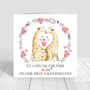 Biglietto d'auguri personalizzato per il primo San Valentino felice Biglietto d'amore con giraffa Regalo fidanzata per donne Uomini Fidanzato Primo biglietto d'auguri di San Valentino 826