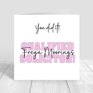 Personalised Congratulations Qualified Solicitor card,Well Done,You Did It,New Job,Pink Women's Solicitor Card,Law Degree Greeting Card 1732