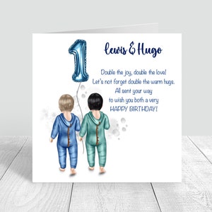 Cartão de aniversário personalizado para gêmeos, meninos gêmeos, feitos à mão e personalizados, 1º, 2º e 3º aniversário, neto, filho, sobrinho, primo, cartão de felicitações 1187