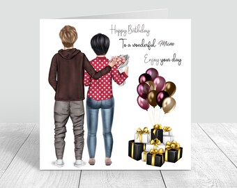 Personalised Mother and Son Happy Birthday Card Birthday cards for Mum Mom Greeting Card Handmade 40th 50th 60th 70th 378