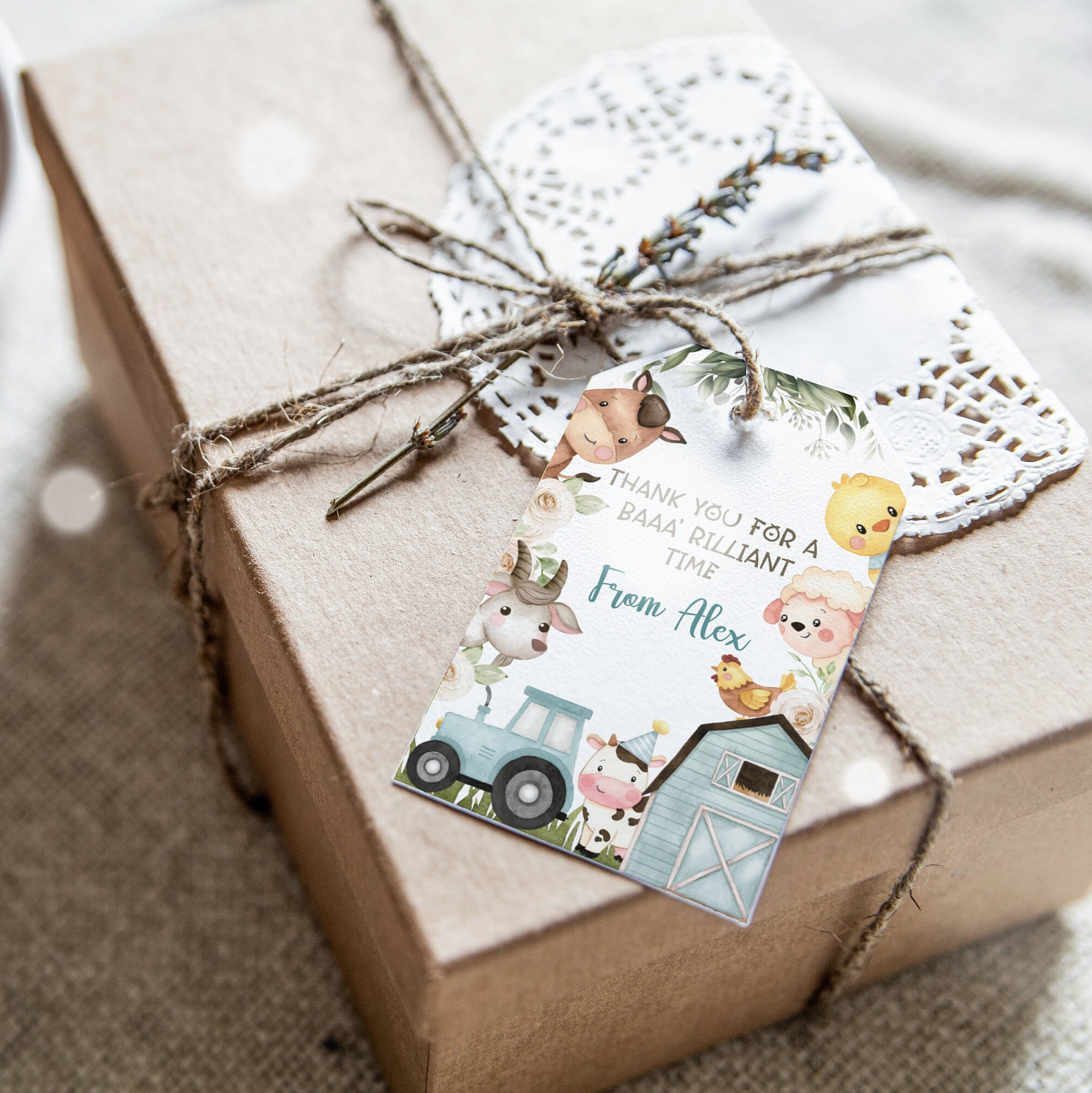 Personalised Blue Farm Animals Thank You Gift Tag Boys Birthday Tags ...