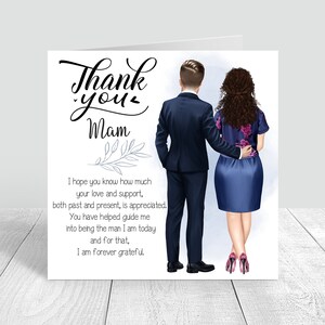 Cartão personalizado feito à mão para o dia do casamento, mãe, sogra, cabelo personalizável, cartão do noivo e da mãe, cartão de felicitações de agradecimento 1014