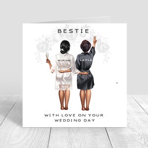 Congratulations On Your Wedding Day Handmade Personalised Card for Best Friend/ Sister/ cousin / Bestie Various Hairstyles, Bride Tribe 1298