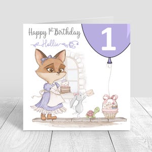 Biglietto di auguri personalizzato per il 1°, 2°, 3° e 4° compleanno, biglietto di auguri per bambine con animali, biglietto di auguri, buon compleanno figlia nipote 1259