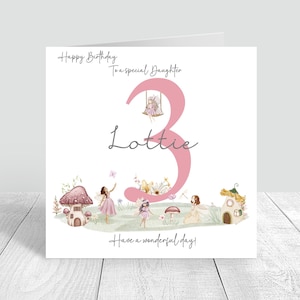 Carte d'anniversaire personnalisée jardin de fées pour filles Carte de fées pour filles pour fille, petite-fille, nièce, soeur, ami, carte de voeux pour 3e anniversaire, 976