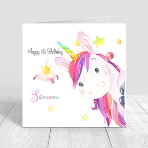 Cartão de aniversário de meninas unicórnio feito à mão e personalizado 2º/3º/4º/5º/8º/12º aniversário de várias idades