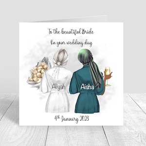 Biglietto personalizzato per il giorno del matrimonio, abiti da sposa, musulmani, foulard/hijab, turbanti, migliore amica, sorella, damigella d'onore, damigella d'onore 400