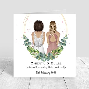 Cartão personalizado feito à mão para dama de honra/dama de honra, dama de honra por um dia para melhor amiga/irmã/prima, vários penteados