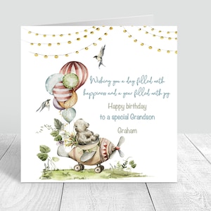 Carte d'anniversaire personnalisée pour garçons faite main 2e anniversaire ours, forêt pour carte d'anniversaire bébés frère fils, petit-fils et neveu 445