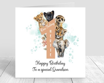 Personalised Boys 1st Birthday Card Safari theme Handmade First Birthday Card For Brother Son Grandson Nephew Babies 1st Birthday Card 428