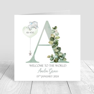 Personalisierte Neugeborene Baby Alphabet Karte, handgefertigte Baby Jungen Baby Mädchen Karte Herzlichen Glückwunsch Willkommen in der Welt Neugeborenen Karte Salbei grün 797