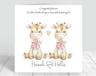 Personalised Twin Girls Baby Card Baby Girls Twin Card, New Baby,  New Born Card Handmade, Baby Girls, Congratulations Card, Twin Gifts 1065