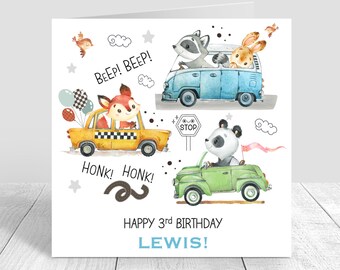 Personalised Boys Birthday Card, Cars, Vehicles Birthday Card, Boys 1st Birthday, 2nd 3rd, Son, Grandson, Nephew, Godson, Greeting Card 1500