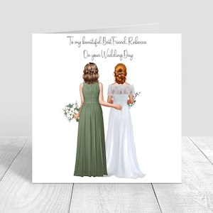 Cartão personalizado para o dia do seu casamento para melhor amiga, irmã, prima, vários penteados, madrinha de casamento, madrinha de casamento, melhor amiga, noiva 1327