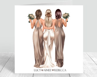 Personalised Wedding Day Card for Best Friend Sister cousin, Happy Wedding Day Bridesmaids, Maid of Honour Bestie Bridesmaid Dresses 1004