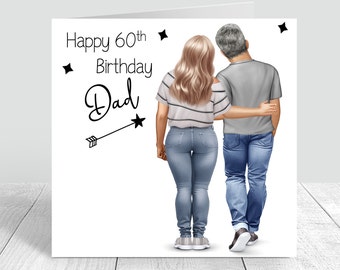 Tarjeta de cumpleaños personalizada para hombre, hecha a mano, para papá e hija, tarjetas para papá, tarjetas de felicitación únicas para 50, 60 y 70 años.