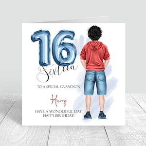 Tarjeta personalizada de cumpleaños número 16 para niños, feliz cumpleaños número 16, 16 hijo adolescente novio amigo nieto sobrino hermano 597
