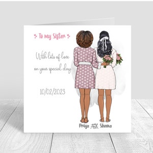 Personalisiert an Ihrem Hochzeitstag Karte für den besten Freund Schwester Cousin verschiedene Frisuren handgefertigt Brautjungfer Trauzeugin Bestie Braut