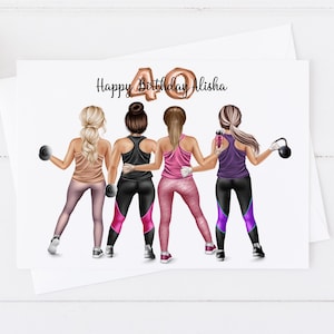 Dames gepersonaliseerde beste vriend grote Happy Birthday Card Gym Wear / Fitness voor haar zus Bestie Cousin 21e 25e 30e 35e 40e 50e 504