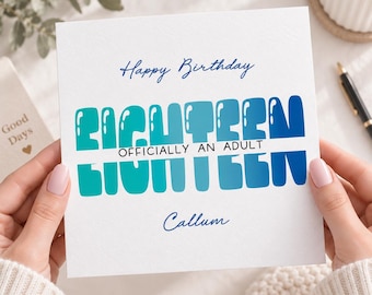 Personalised 18th Birthday Card for Him, Eighteen Birthday Card, Officially an Adult, Son Grandson Nephew Brother 18th Card 1998