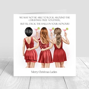 Biglietto di auguri di Buon Natale personalizzato, abito natalizio da donna, migliore amica, amiche lontane, sorelle Bestie, Natale fatto a mano, biglietto di auguri 617