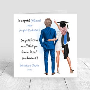 Girlfriend Graduation Card Personalised Handmade card Congratulations Well done, you did it grad card University,Blue Graduation Gown1686