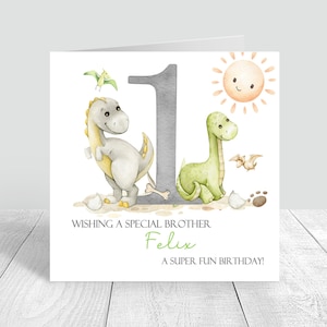 Cartão de aniversário personalizado de dinossauro, feito à mão, primeiro cartão de aniversário, primeiro irmão, filho, neto, sobrinho, bebês, cartão de felicitações, cartão de aniversário 961