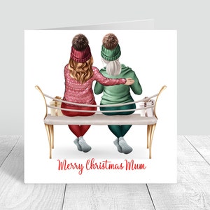 Frohe Weihnachten Mama Weihnachtskarte Personalisierte Mama & Tochter Weihnachtskarte Weihnachtspullover Rote und Grüne Pullover Karte für Eltern 210