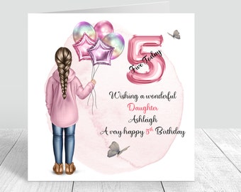 Personalised Girls Birthday Card Rainbow 5th Birthday 6th 7th Handmade Greeting Card Happy Birthday Card Daughter Granddaughter Sister 340