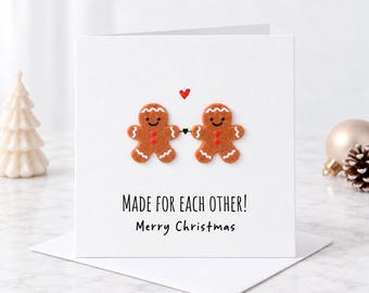 Gingerbread Couple Christmas Card, Christmas Card for Husband or Wife, 3D Gingerbread Card, Made for Each Other, Partner Christmas Card 3151