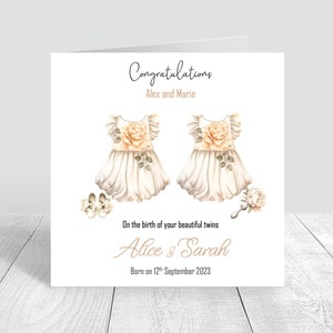 Tarjeta personalizada de bebé niña gemela, nuevo bebé, tarjeta de recién nacido hecha a mano y personalizada / Boho / regalos gemelos Boho Twin Baby Card 969