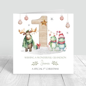 1a tarjeta de Navidad personalizada del bebé, primera Navidad, niño, hija de la niña, nieta, sobrina, tarjeta de felicitación verde rosa 633