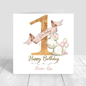 Tarjeta de cumpleaños con temática de hipopótamo para niñas de 1 a 15 años hecha a mano y personalizada para hija/nieta/hermana/amiga/sobrina/prima 1431