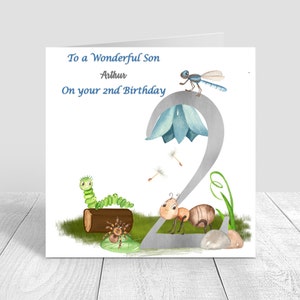 Niños 2a tarjeta de cumpleaños hecha a mano y personalizada Bugs Boys Cumpleaños Hijo/Nieto Sobrino/Hermano
