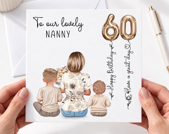 Personalised 60th Birthday Card for Nanny, Nanny Birthday Card from Grandchildren, Grandma Birthday Card, Nan 60th Card 3136