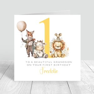Gepersonaliseerde jongens 1e verjaardagskaart dieren, handgemaakte eerste verjaardagskaart voor broer zoon kleinzoon neef baby's 1e verjaardagskaart 849