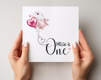 1st Birthday Card Daughter/ Card for Granddaughter First Birthday Personalised Card for Girls, Happy 1st Birthday Card ,Minimal, Pink  1912