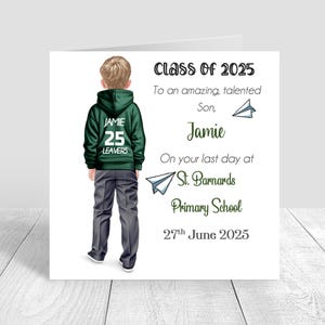 Personalised Y6 Boys School Leavers Card,Last Day Primary School,High school,Secondary School leaving card,2025,End of year, Green 1712