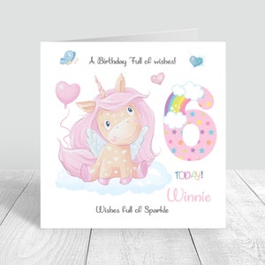 Cartão de aniversário de unicórnio para meninas feito à mão personalizado 2ª/3ª/4ª /5ª/8ª/10ª filha/neta/amiga/sobrinha