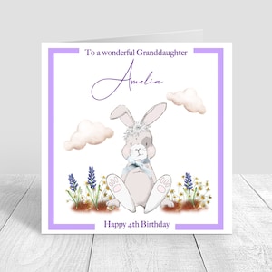 Biglietto di buon compleanno per ragazze, fatto a mano e personalizzato, tema Cure Rabbit, nipote/figlia/nipote/sorella 3° 4° 5° 6° compleanno
