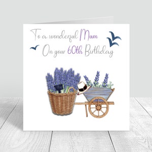 Carte d'anniversaire personnalisée pour femme lavande faite main soeur/amie/maman/tante/cousine/30e 40e 50e 60e 70e