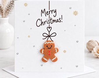 Gingerbread Christmas Card, 3D Gingerbread Man Card, Cute Christmas Card for Friend, Merry Christmas Card, Handmade Festive Card,  3150
