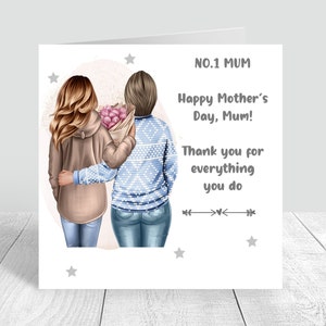 Tarjeta feliz del día de la madre hecha a mano y personalizada mamá / mamá / con tarjeta de amor regalo personalizado del día de la madre tarjeta madre / hija 325