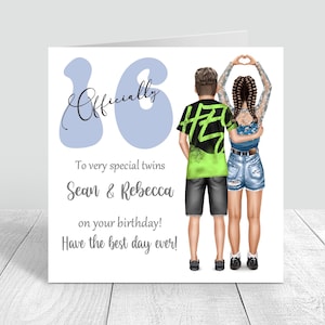 Tarjeta de cumpleaños personalizada gemelos 16 cumpleaños adolescente niño / adolescente niña tarjeta hecha a mano hijo hija nieto nieta sobrina sobrino 476